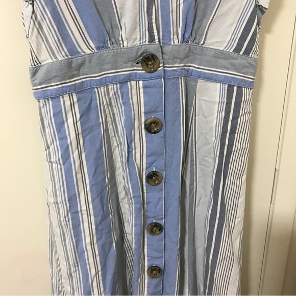 A.n.a. Linen blend blue stripe ruffle sleeve midi dress - Picture 6 of 9